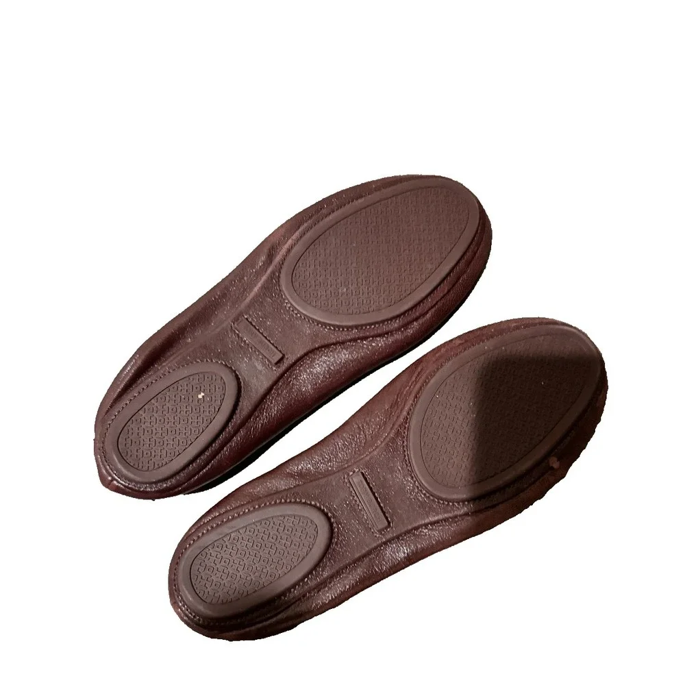 Tory Burch Minnie Travel Ballet Flats Plum- Dark Brown Leather Size 9 M